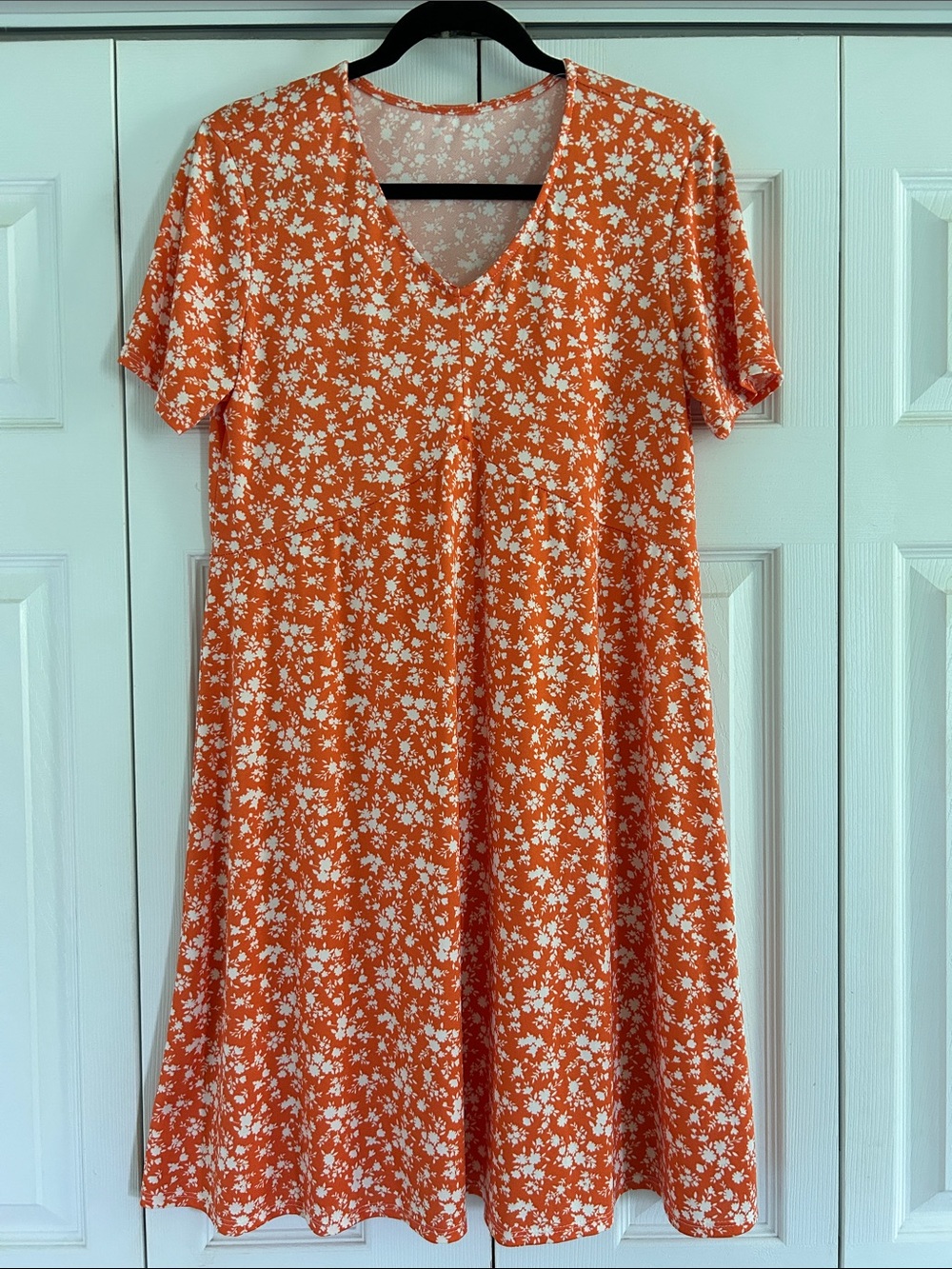 Orange Floral V-Neck A-Line Dress